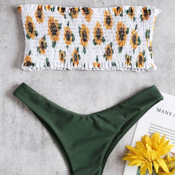 Zaful Other - NWT Zaful Sunflower Smock Thong Bikini Army Green